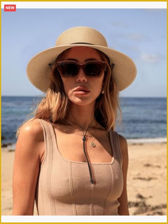 Wide Brim Sun Hat with Wind Lanyard UPF 50+ Summer Straw Hat main image 4